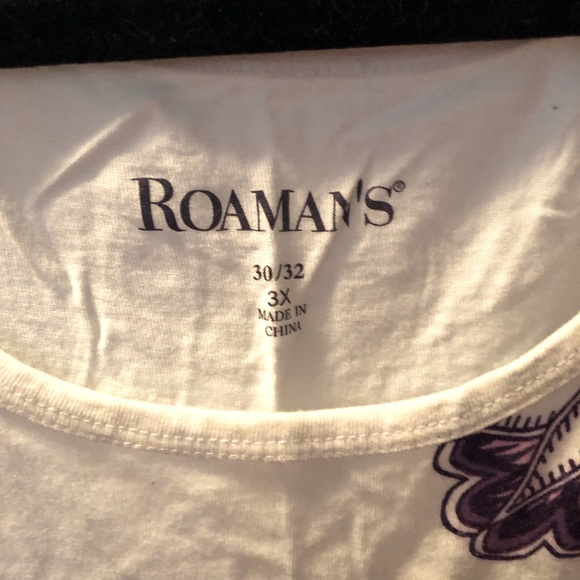 Roamans Handkerchief Hem White and Purple Sleeveless Tunic Tank, Plus Size 3X - Picture 2 of 2